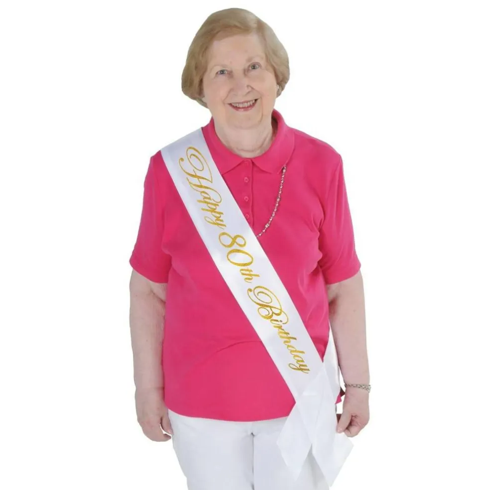 Glittered Happy 80th Birthday Satin Sash