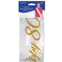 Glittered Happy 80th Birthday Satin Sash