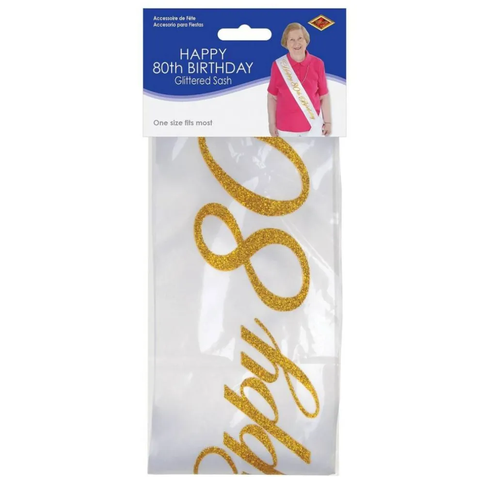 Glittered Happy 80th Birthday Satin Sash