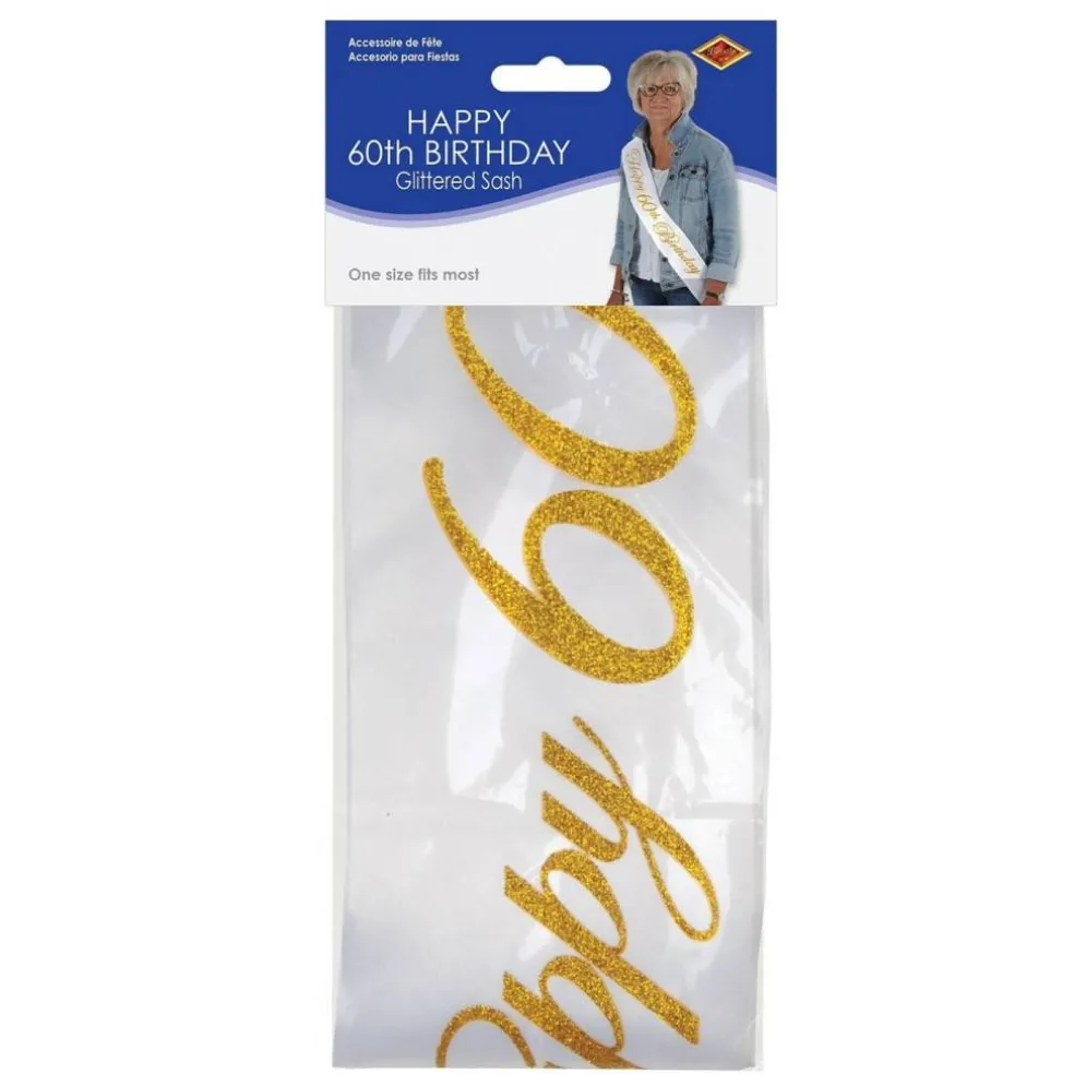 Glittered Happy 60th Birthday Satin Sash