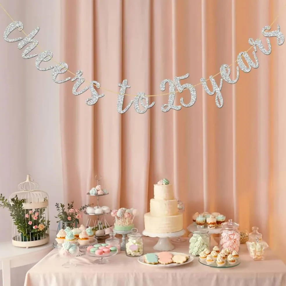 Glitter Silver Cheers to 25 Years Banner (Silver)