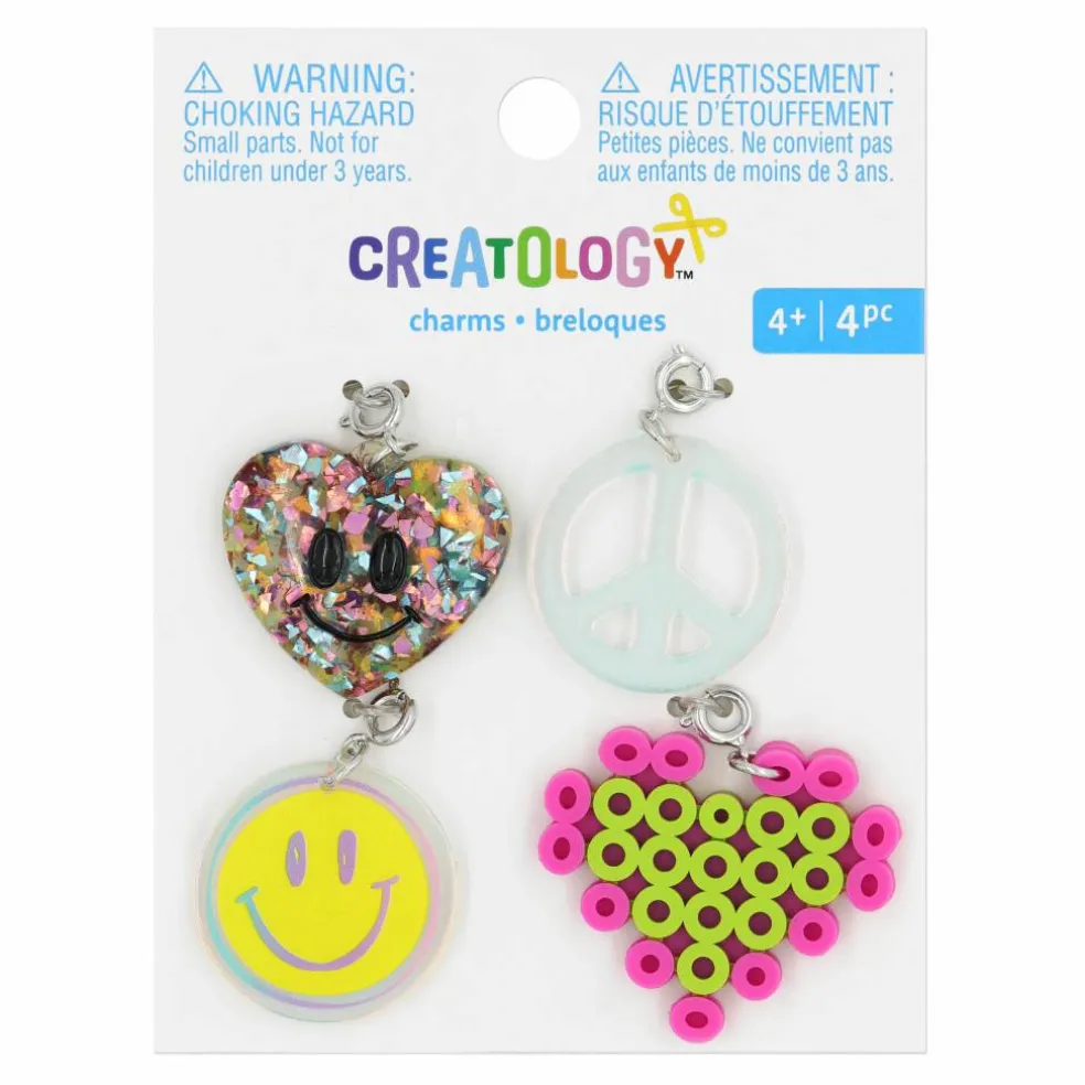 Glittery Heart, Peace Sign, Smiley Face & Melted Bead Heart Charms by Creatology™