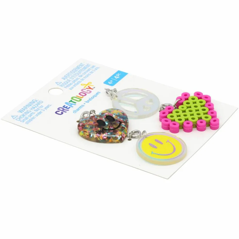 Glittery Heart, Peace Sign, Smiley Face & Melted Bead Heart Charms by Creatology™