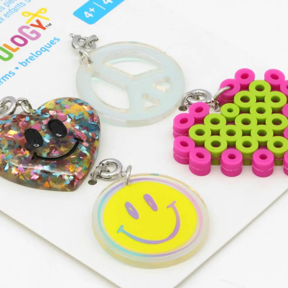 Glittery Heart, Peace Sign, Smiley Face & Melted Bead Heart Charms by Creatology™