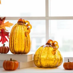 Glitzhome® Amber Crackle Glass Pumpkin Set