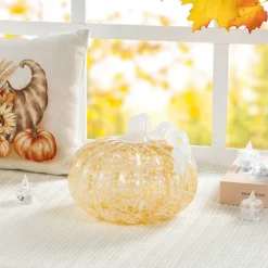Glitzhome® Amber Dots Fall Pumpkin Glass Tabletop Accent