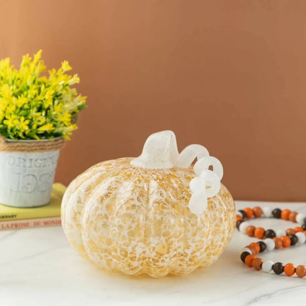 Glitzhome® Amber Dots Fall Pumpkin Glass Tabletop Accent