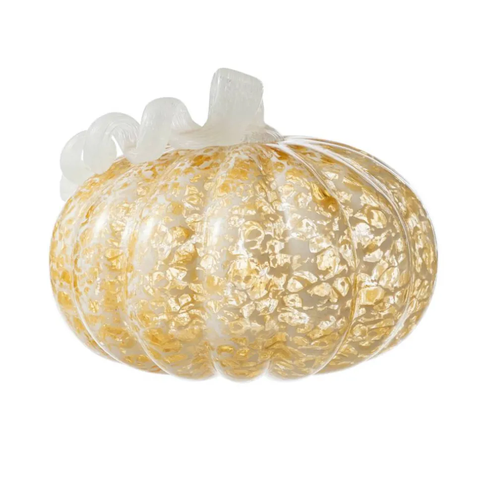 Glitzhome® Amber Dots Fall Pumpkin Glass Tabletop Accent