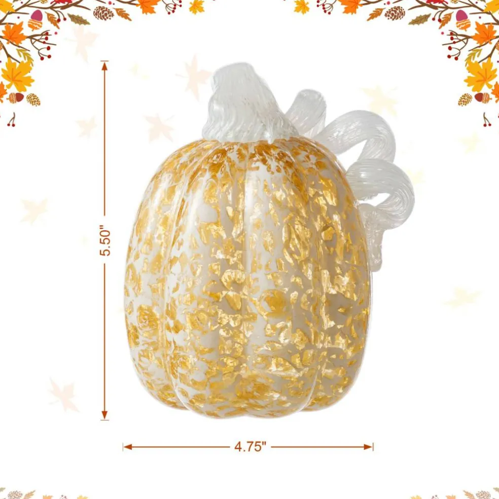 Glitzhome® Amber Dots Fall Pumpkin Glass Tabletop Accent