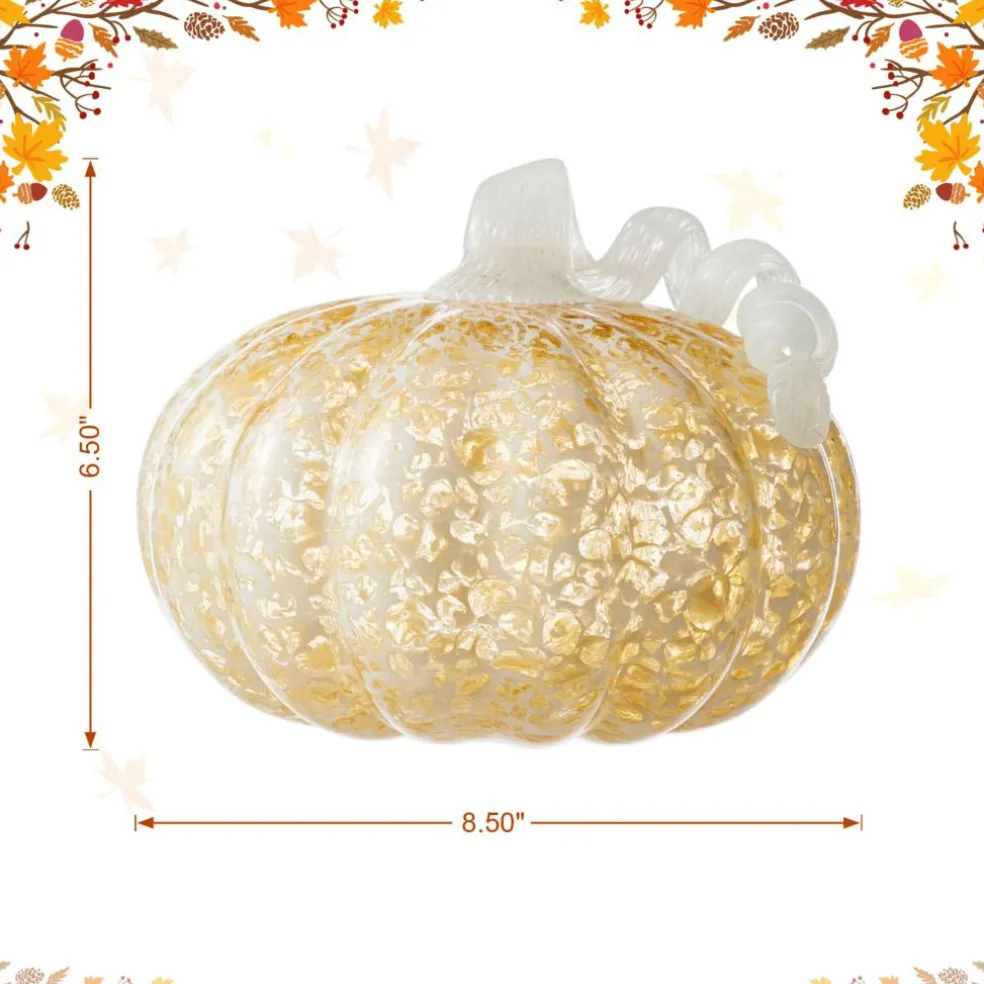 Glitzhome® Amber Dots Fall Pumpkin Glass Tabletop Accent
