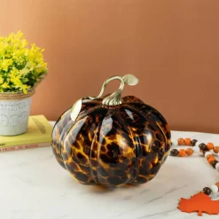 Glitzhome® Amber Dots Glass Pumpkin