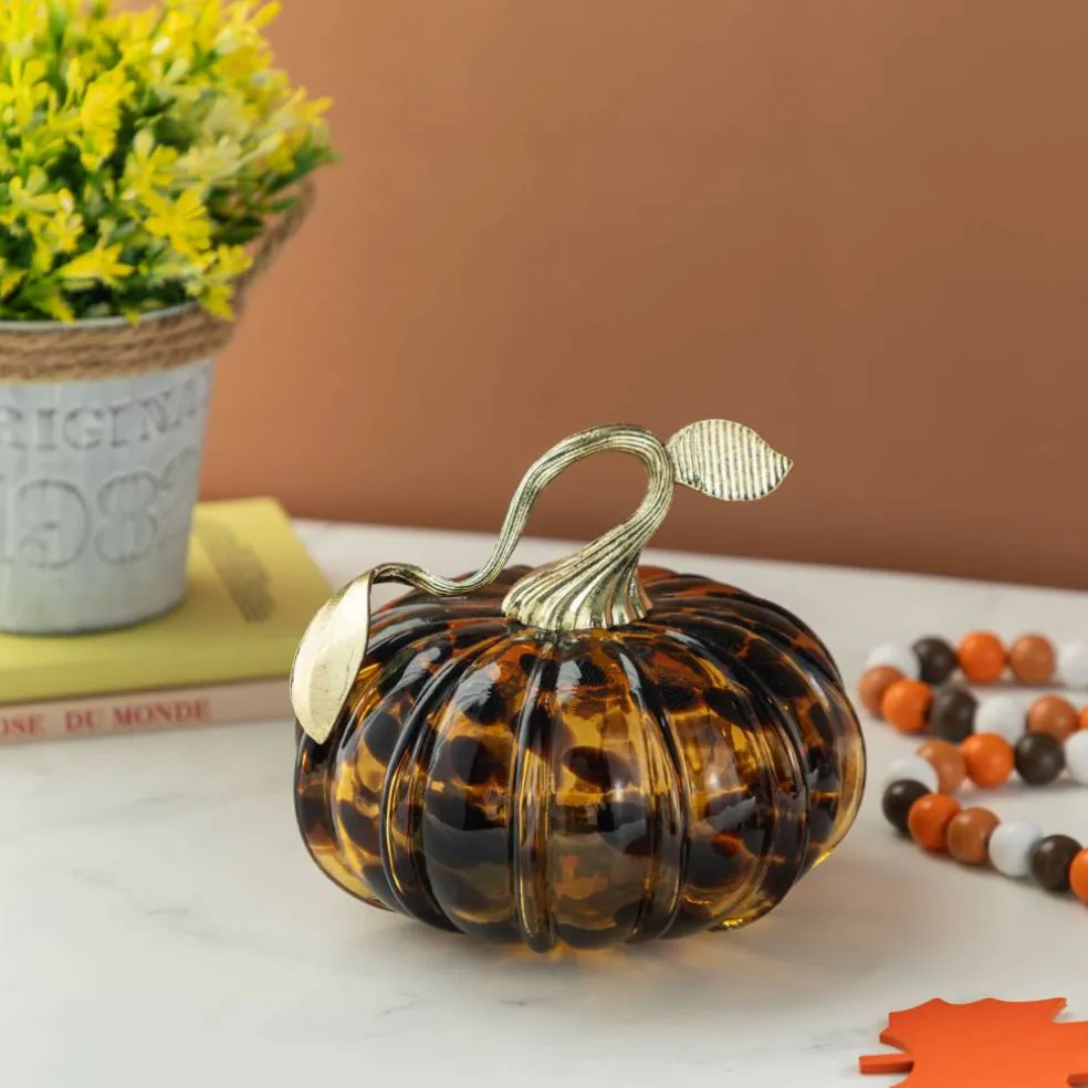 Glitzhome® Amber Dots Glass Pumpkin