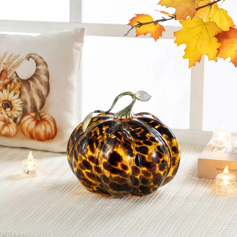 Glitzhome® Amber Dots Glass Pumpkin