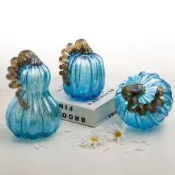 Glitzhome® Blue Glass Pumpkin Set