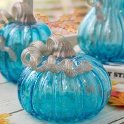 Glitzhome® Blue Glass Pumpkin Set
