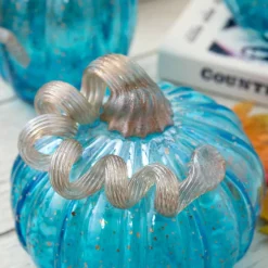 Glitzhome® Blue Glass Pumpkin Set