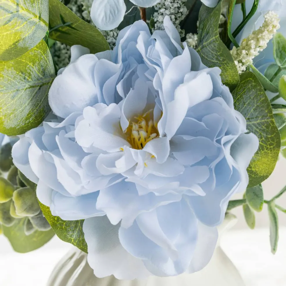 Glitzhome® 18" Blue Peony & Hydrangea with Ceramic Vase Centerpiece