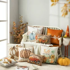 Glitzhome® Cotton Embroidered Pumpkin Pillow Cover