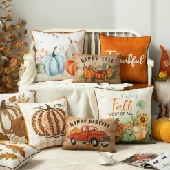 Glitzhome® Cotton Embroidered Pumpkin Pillow Cover
