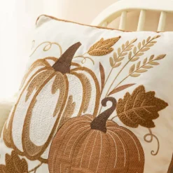 Glitzhome® Cotton Embroidered Pumpkin Pillow Cover