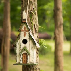 Glitzhome® Distressed Wooden Church Birdhouse