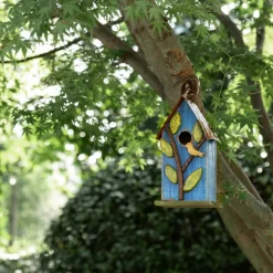 Glitzhome® Distressed Wooden Birdhouse with Leaves