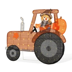 Glitzhome® 44" 2D Lighted Fall Scarecrow on Tractor Outdoor Decor with 100 Warm White LED Lights
