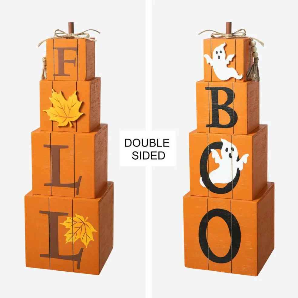 Glitzhome® 25.5" Double-Sided Wood Fall & Halloween Porch Décor