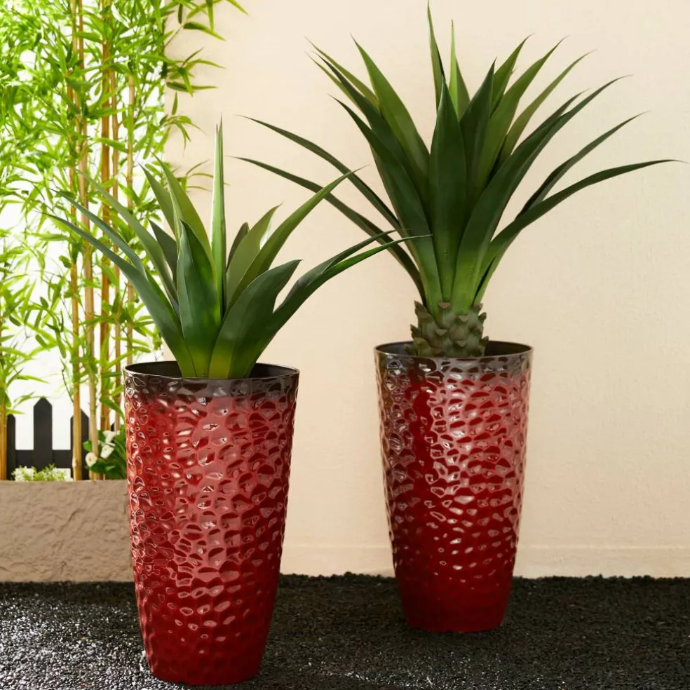 Glitzhome® 23.75" Eco-Friendly Honeycomb Textured Red Tall Plastic Planters, 2ct.