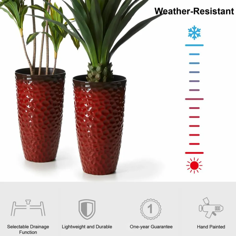 Glitzhome® 23.75" Eco-Friendly Honeycomb Textured Red Tall Plastic Planters, 2ct.