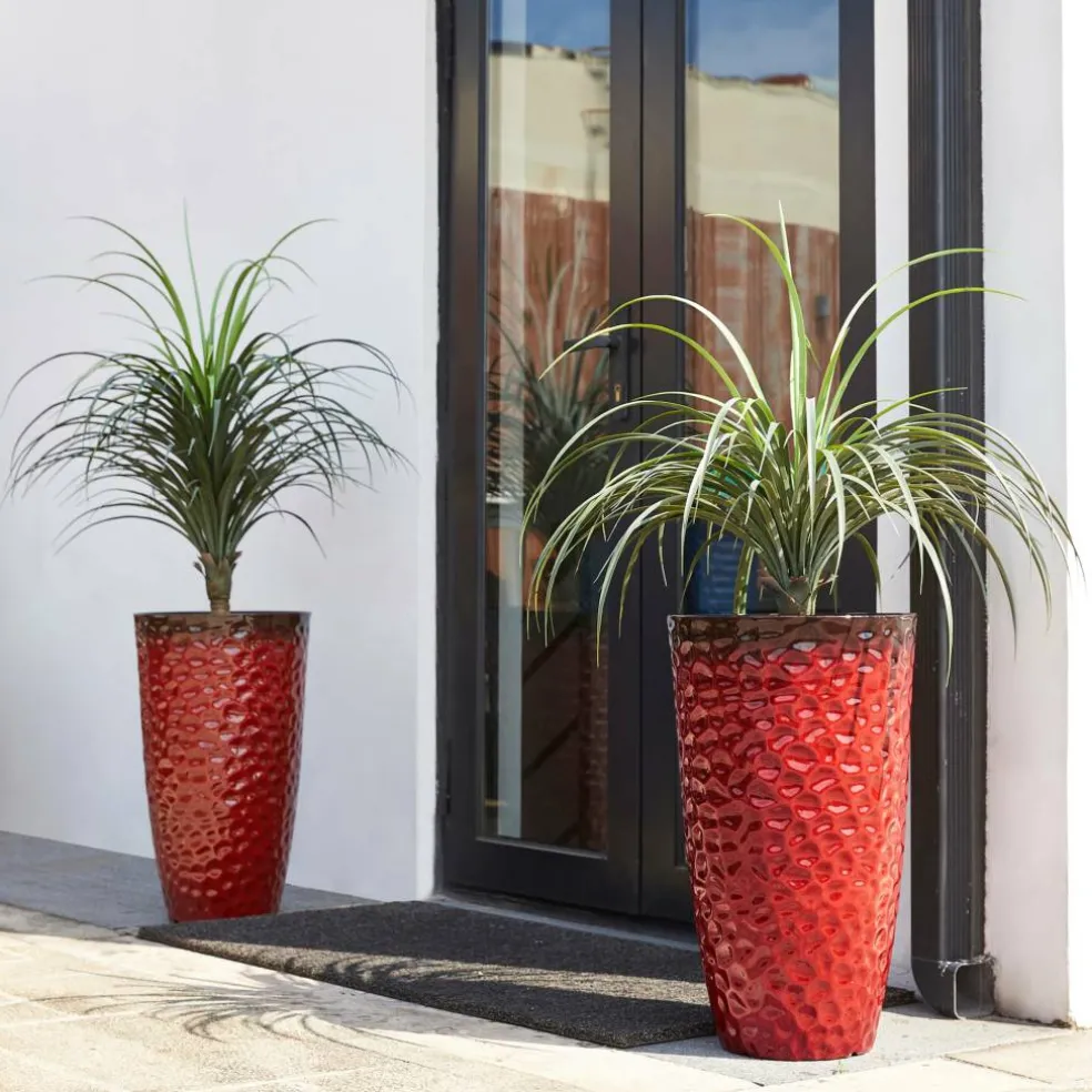 Glitzhome® 23.75" Eco-Friendly Honeycomb Textured Red Tall Plastic Planters, 2ct.