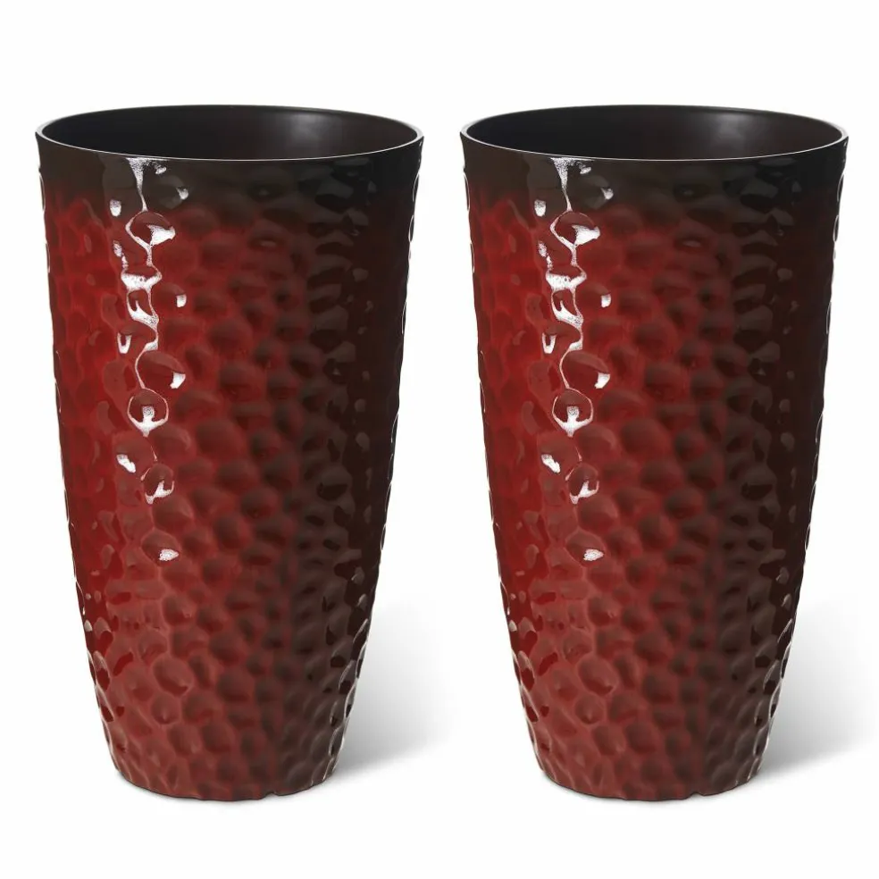 Glitzhome® 23.75" Eco-Friendly Honeycomb Textured Red Tall Plastic Planters, 2ct.