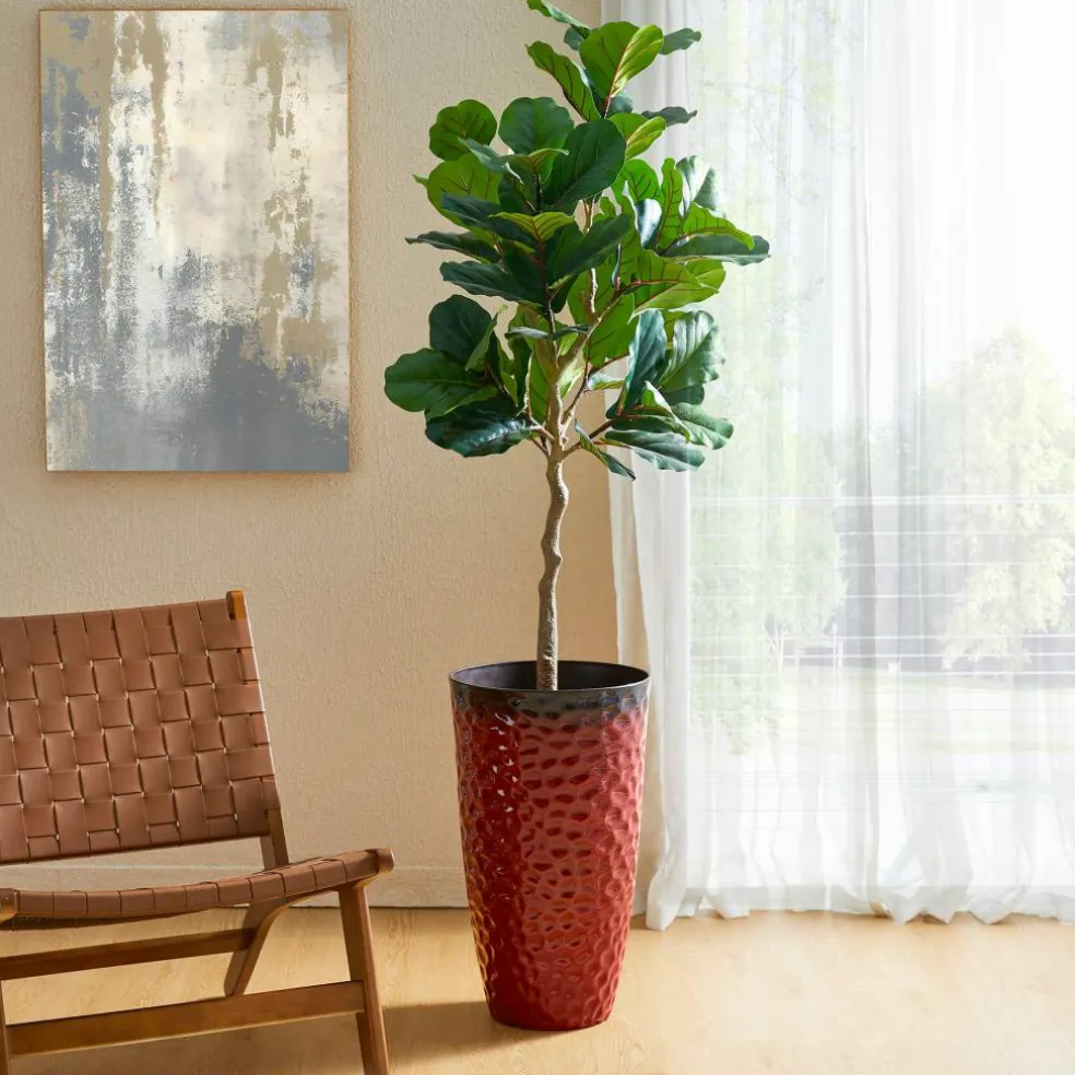 Glitzhome® 23.75" Eco-Friendly Honeycomb Textured Red Tall Plastic Planters, 2ct.