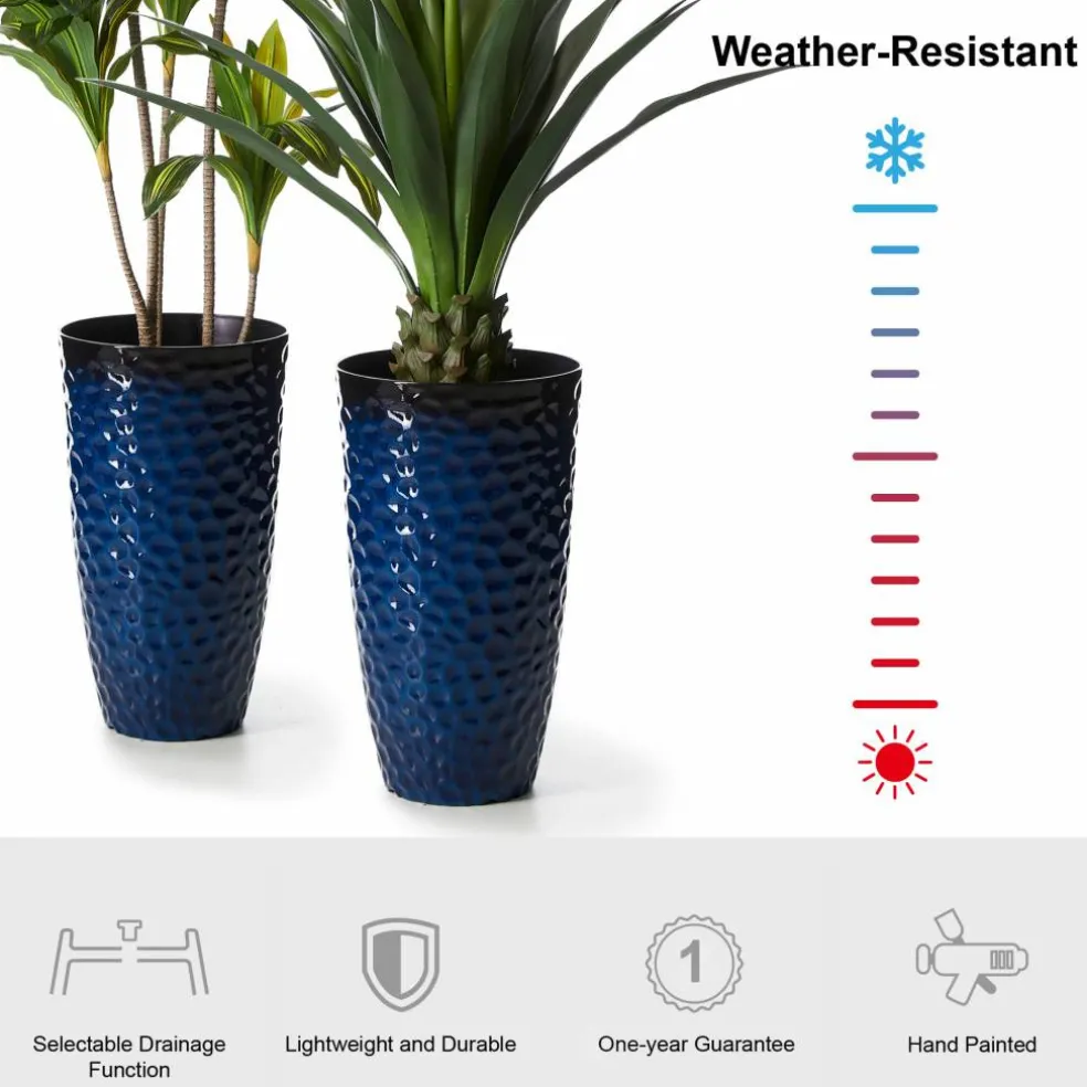 Glitzhome® 23.75" Eco-Friendly Honeycomb Textured Cobalt Blue Tall Plastic Planters, 2ct.