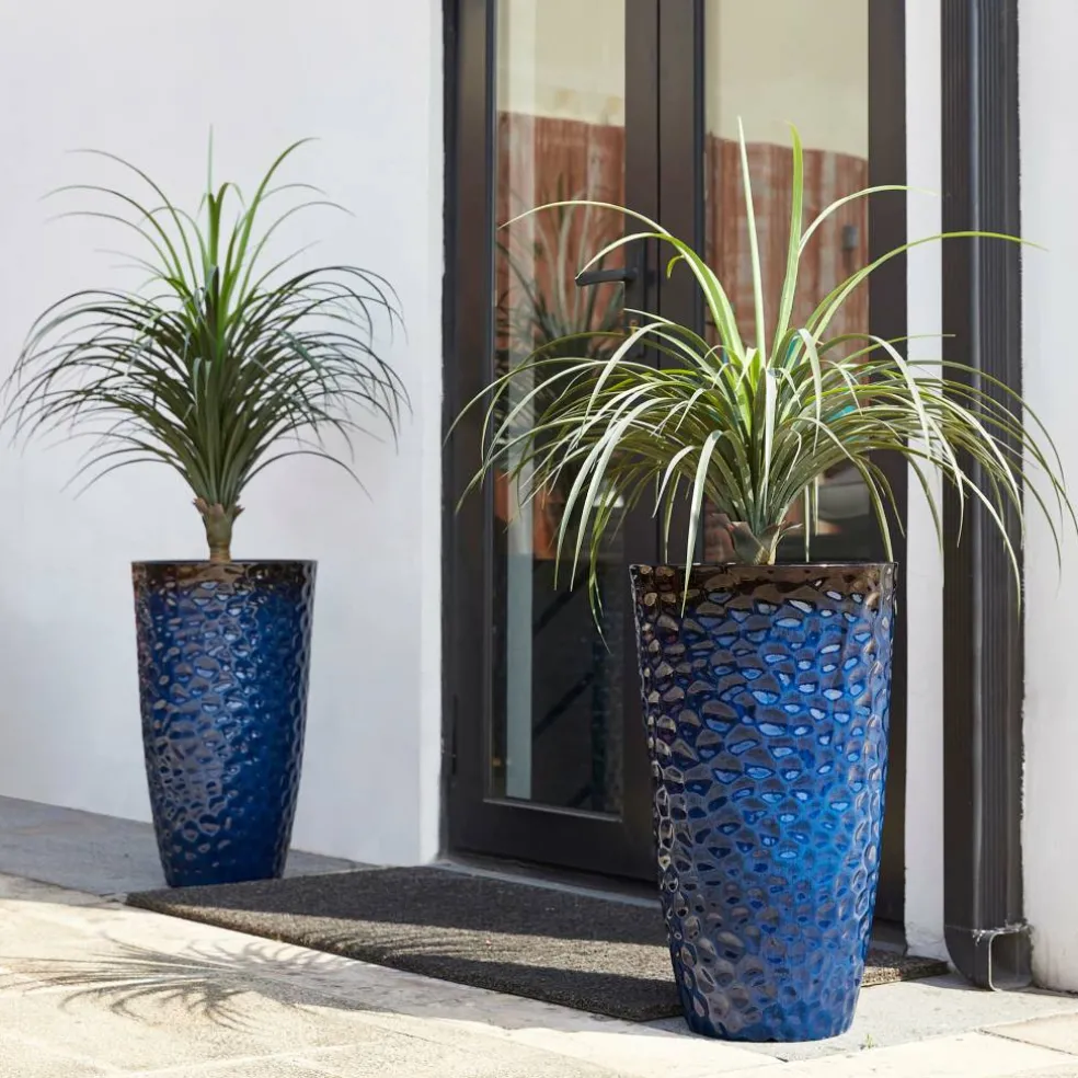 Glitzhome® 23.75" Eco-Friendly Honeycomb Textured Cobalt Blue Tall Plastic Planters, 2ct.