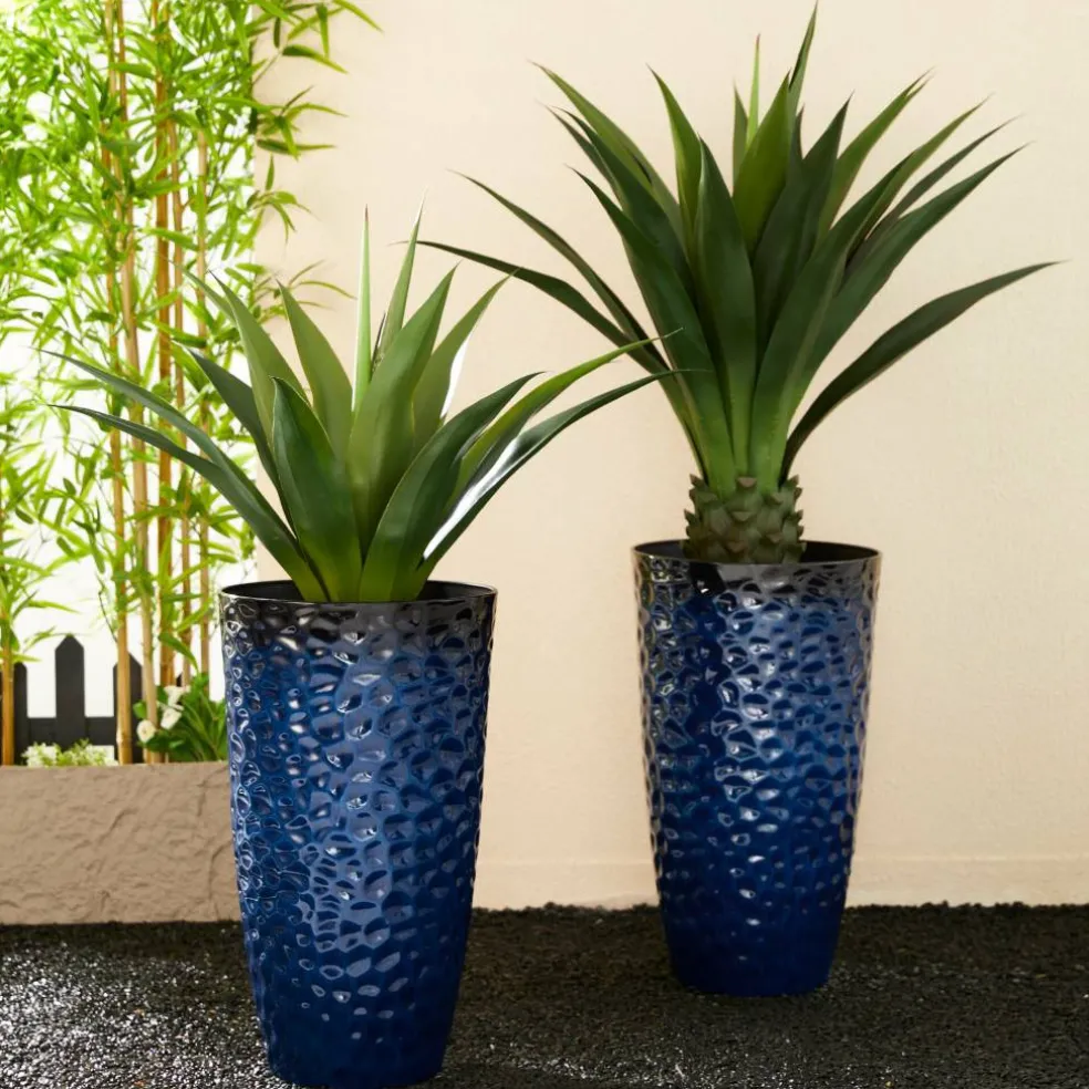 Glitzhome® 23.75" Eco-Friendly Honeycomb Textured Cobalt Blue Tall Plastic Planters, 2ct.