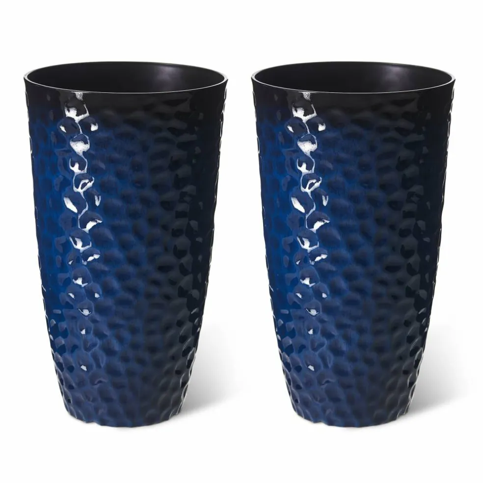 Glitzhome® 23.75" Eco-Friendly Honeycomb Textured Cobalt Blue Tall Plastic Planters, 2ct.