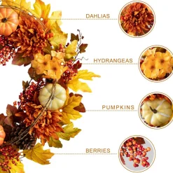 Glitzhome® 24" Fall Dahlia, Pumpkin, Leaf & Berry Wreath
