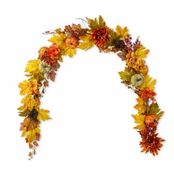 Glitzhome® 72" Fall Dahlia Pumpkin, Leaf and Berry Garland