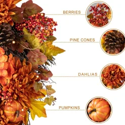 Glitzhome® 27" Fall Dahlia, Pumpkin, Leaf & Berry Swag