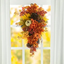 Glitzhome® 27" Fall Dahlia, Pumpkin, Leaf & Berry Swag
