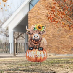 Glitzhome® 29.75" Fall Highland Cow Yard Stake or Wall Decor