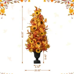 Glitzhome® 48" Fall Lighted Maple Leaf & Sunflower Urn Porch Tree with Timer