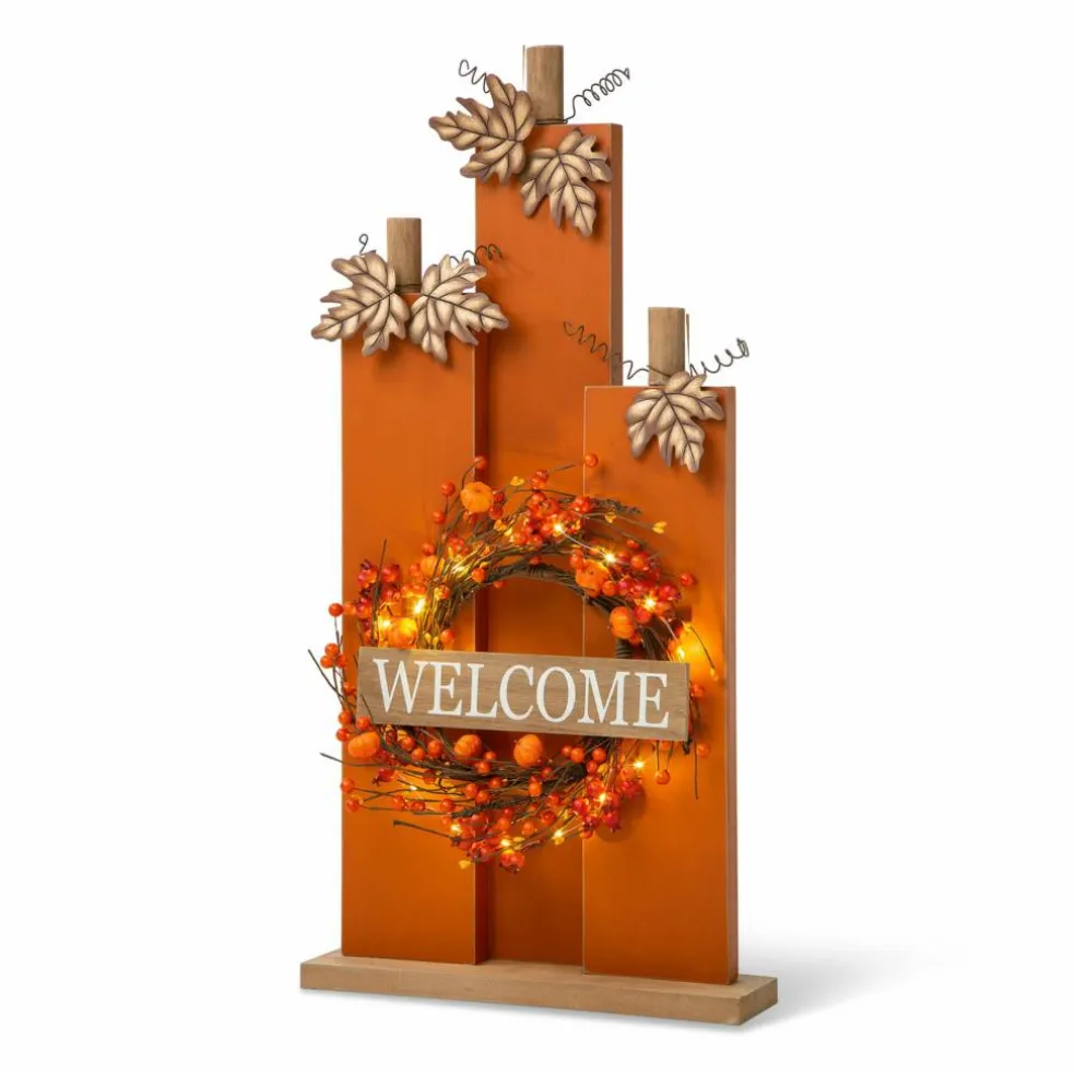 Glitzhome® 30" Fall Lighted Pumpkin & Wreath Décor with Timer