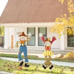 Glitzhome® 36" Fall Metal Scarecrow Yard Stake Set