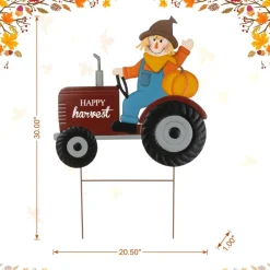 Glitzhome® 30" Fall Metal Tractor & Scarecrow Yard Stake