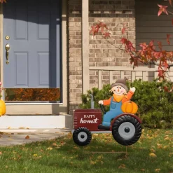 Glitzhome® 30" Fall Metal Tractor & Scarecrow Yard Stake