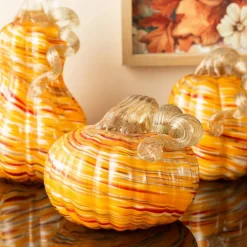 Glitzhome® Fall Multi Stripes Glass Pumpkin