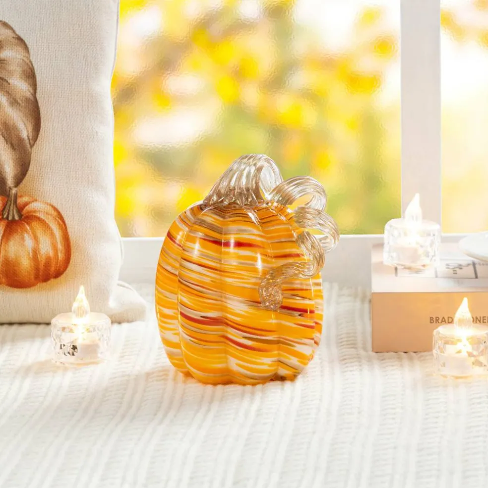 Glitzhome® Fall Multi Stripes Glass Pumpkin