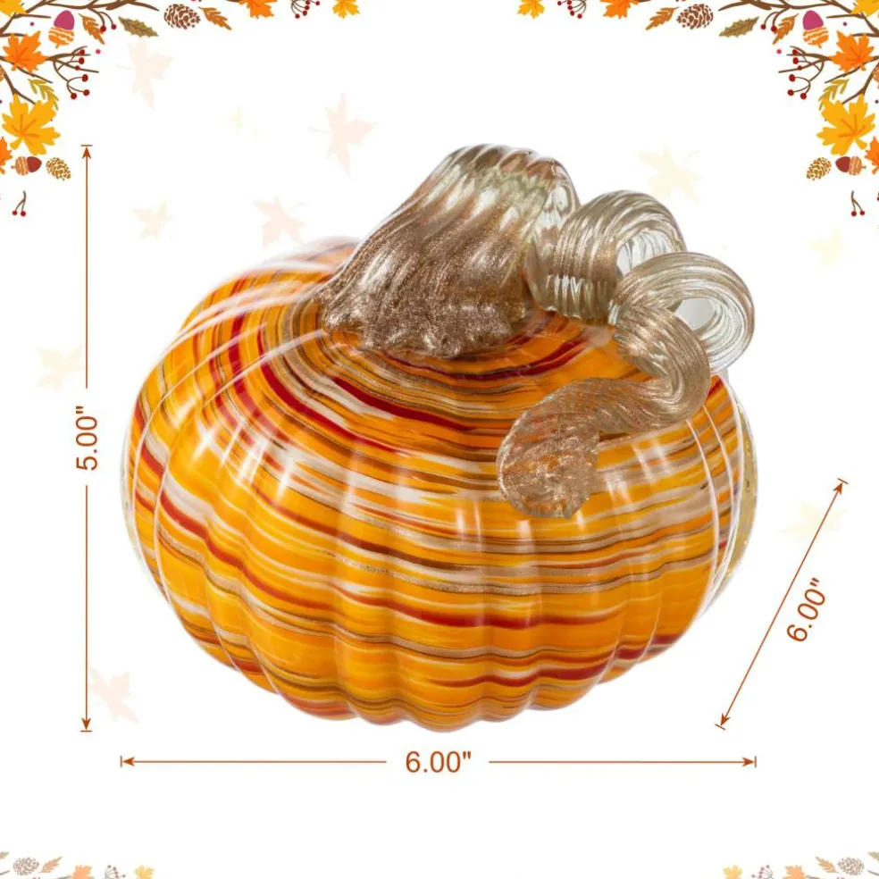 Glitzhome® Fall Multi Stripes Glass Pumpkin